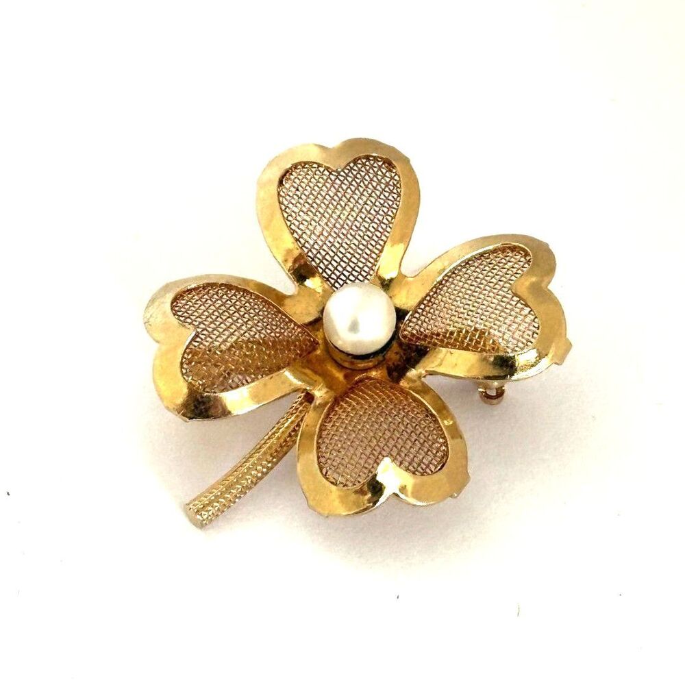 Heart Shamrock Coro Brooch Faux Pearl Center